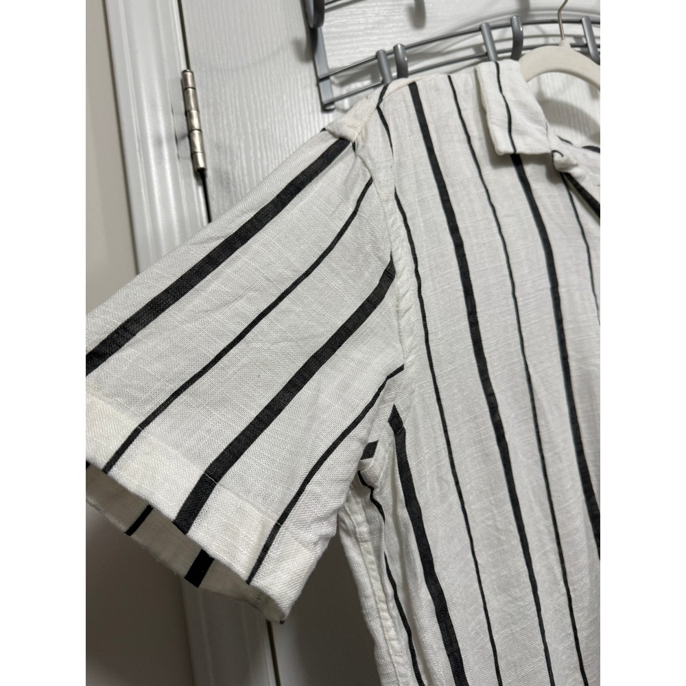 Zara Man XL White Black Vertical Stripe Linen Blend Short Sleeve Camp Shirt - Picture 10 of 16